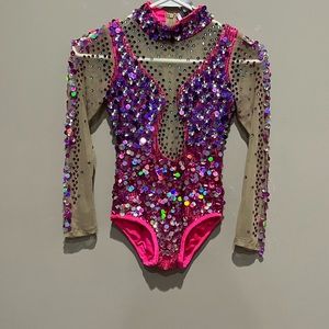Sparkle sparkle on stage with the pink and purple sequence leotard